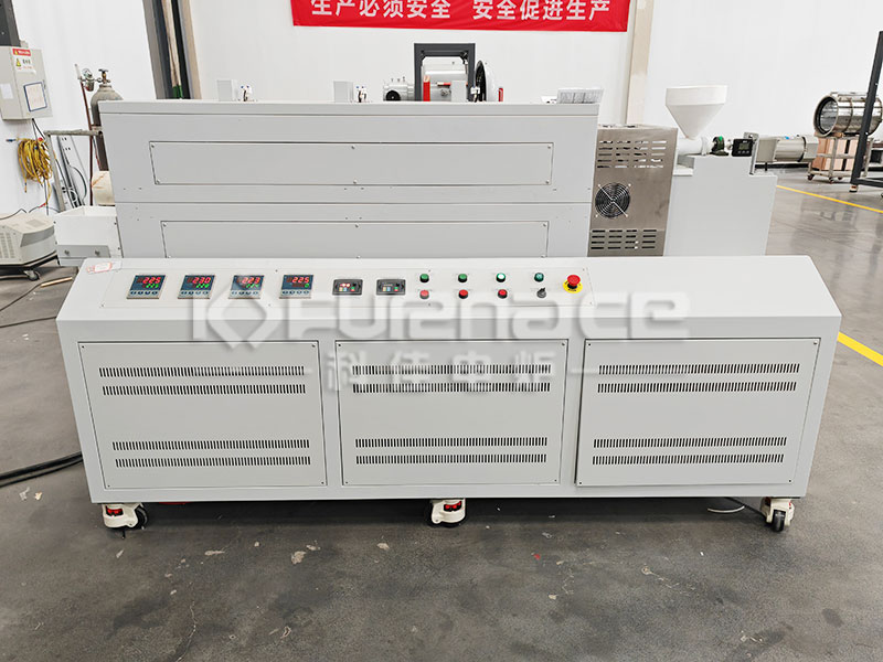 Actual photo of PTFE hopper three temperature zone rotary tube furnace Actual photo of PTFE hopper three temperature zone rotary tube furnace