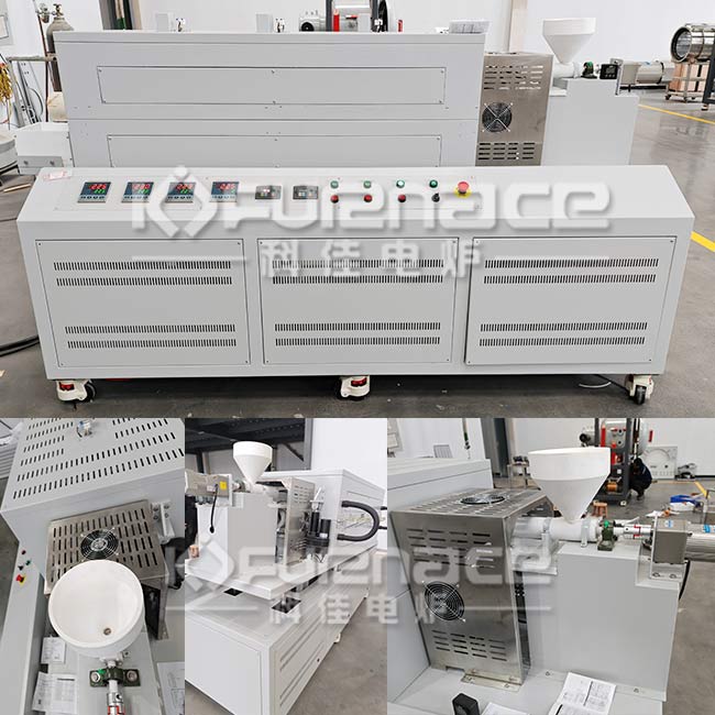 Actual photo of PTFE hopper three temperature zone rotary tube furnace Actual photo of PTFE hopper three temperature zone rotary tube furnace