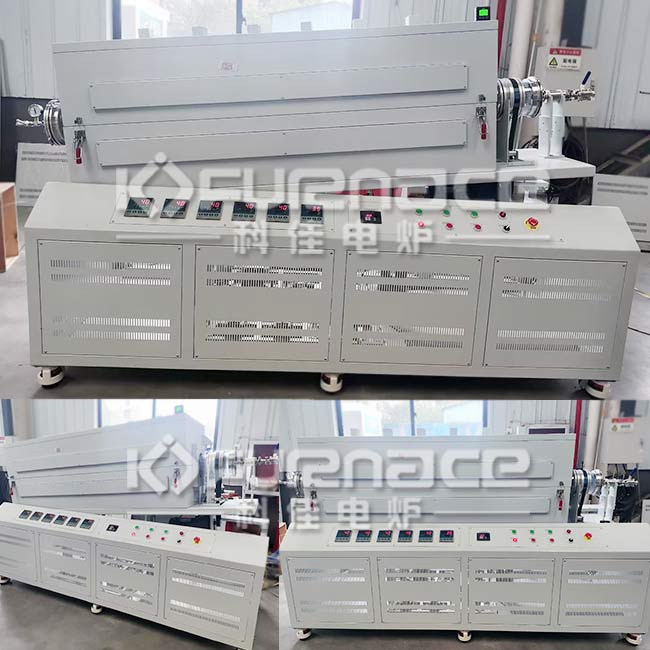 Actual photo of a large diameter 6-zone rotating inclined tube furnace Actual photo of a large diameter 6-zone rotating inclined tube furnace